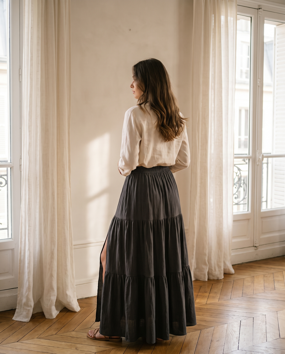 Margaux Jupe Midi à Volants Taille Haute