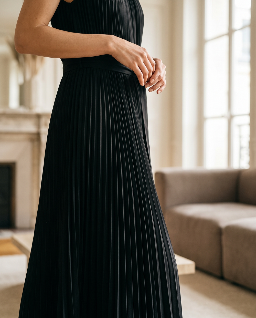 Colette Robe Longue Plissée Sans Manches