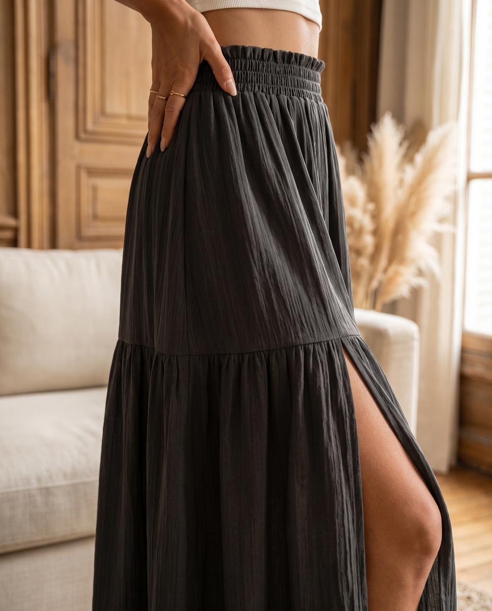 Margaux Jupe Midi à Volants Taille Haute