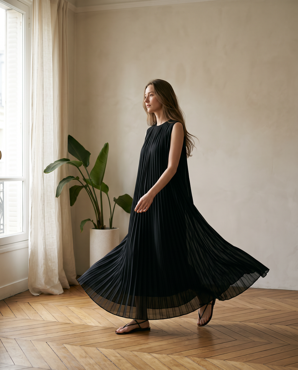 Colette Robe Longue Plissée Sans Manches