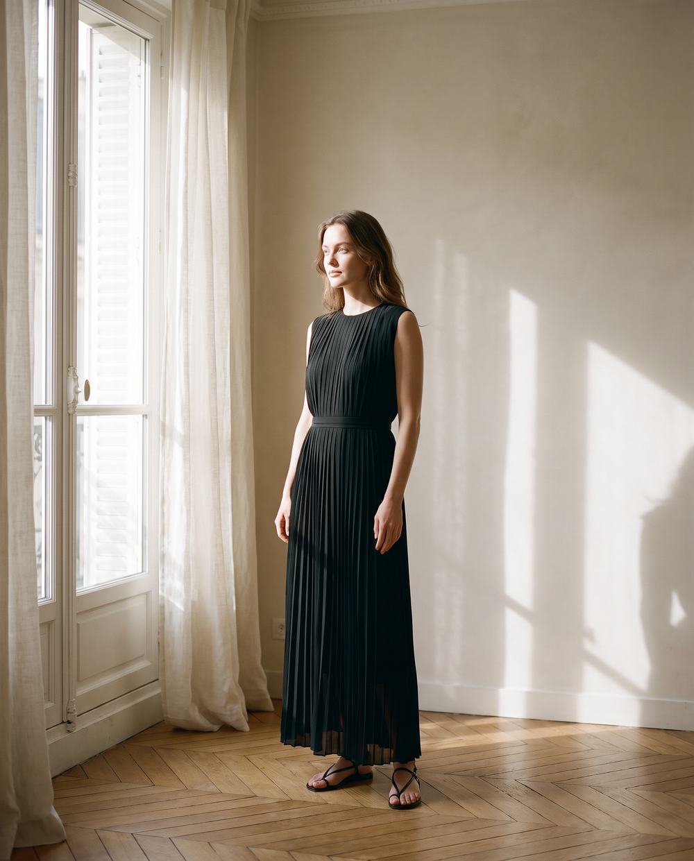 Colette Robe Longue Plissée Sans Manches