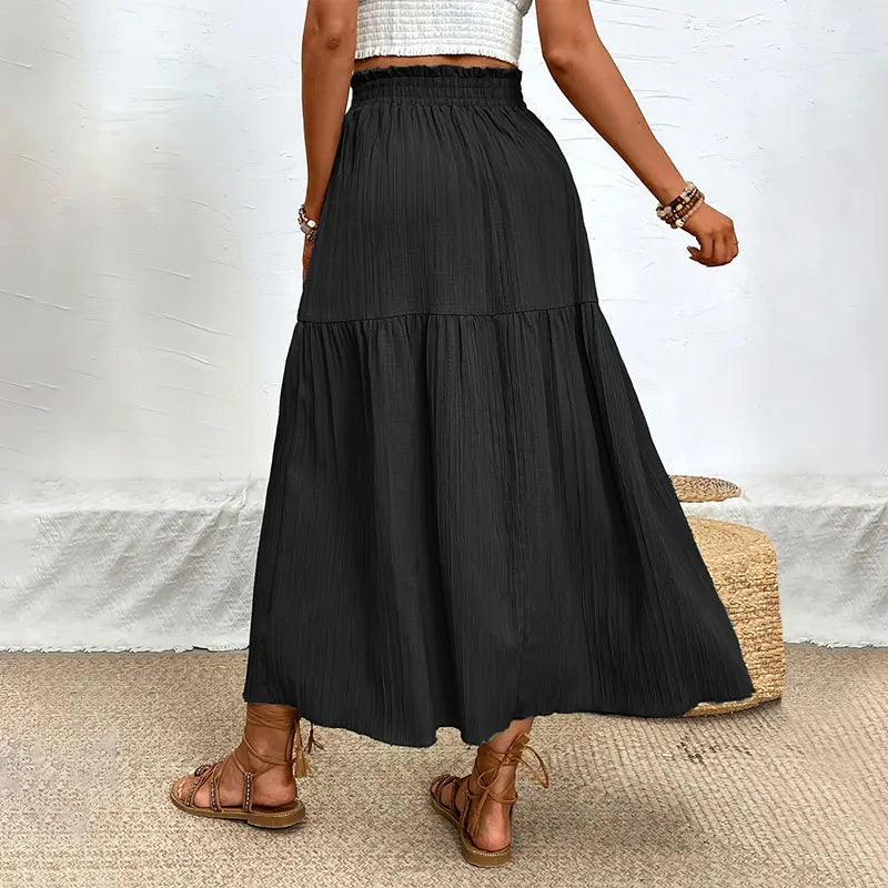 ÉPORE Margaux High-Waist Ruffle Midi Skirt