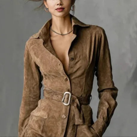 Automne Suede Belted Shirt Dress
