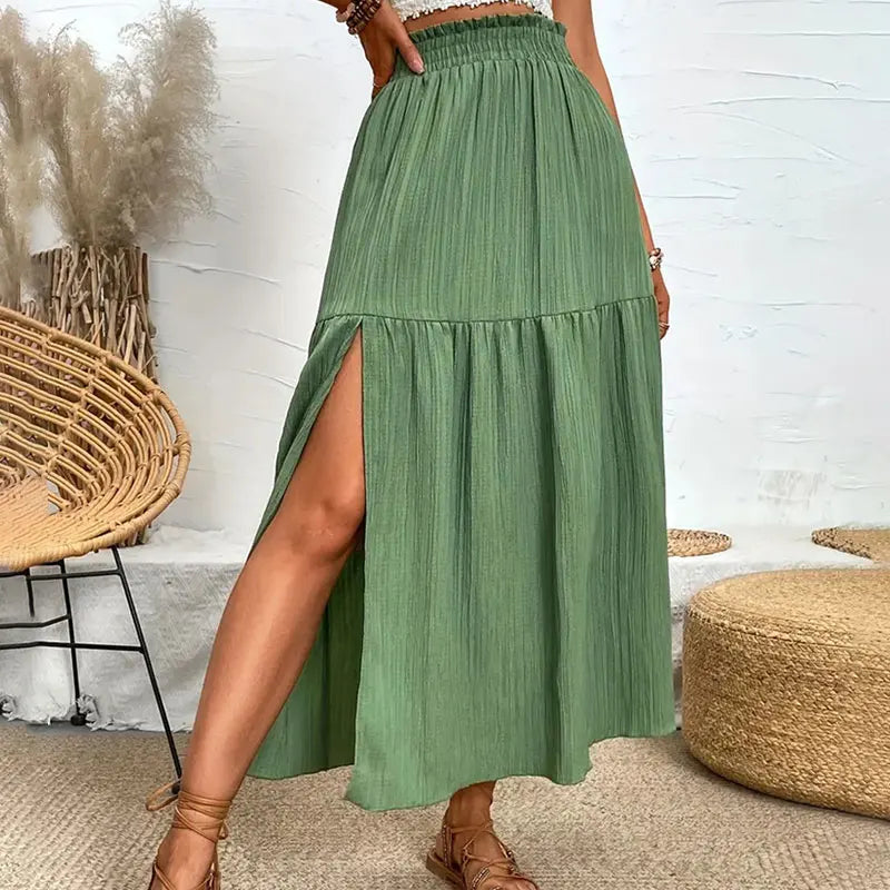 ÉPORE Margaux High-Waist Ruffle Midi Skirt