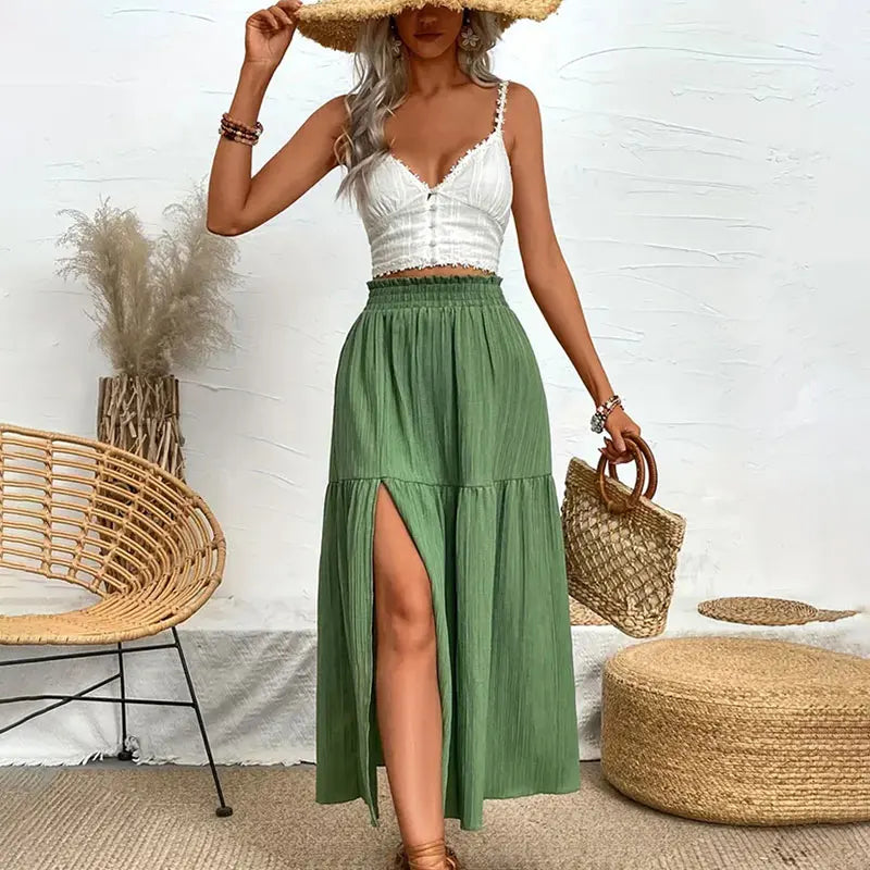 ÉPORE Margaux High-Waist Ruffle Midi Skirt