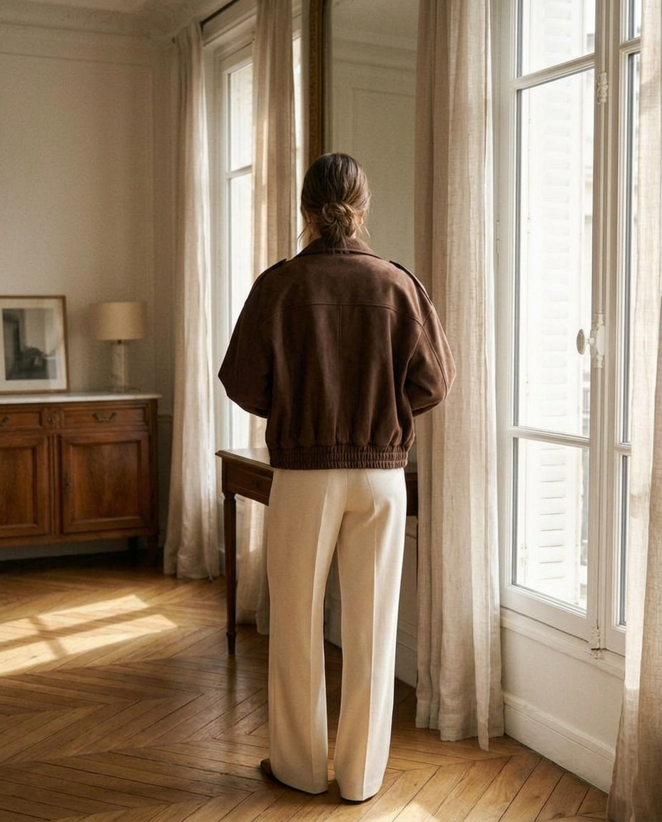 Loire Suede-Effect Cropped Jacket — back view